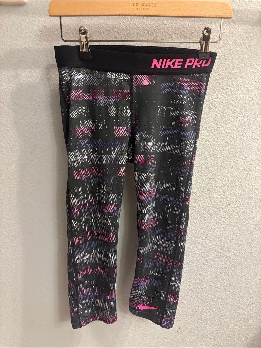 Nike Black Capri Leggings with Pink & Purple Accent Print